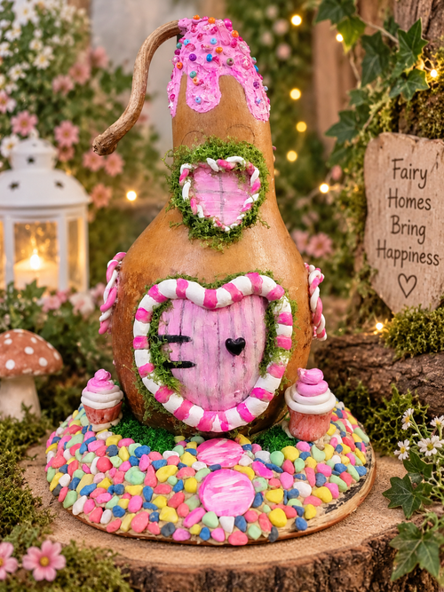 Candy Heart Fairy House handmade gourd fairy house from The Heartmaker Fairyheart House Series